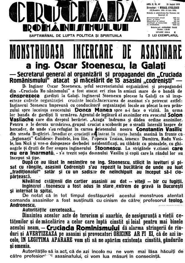 Monstruoasa încercare de asasinare a ing Stoenescu la Galați